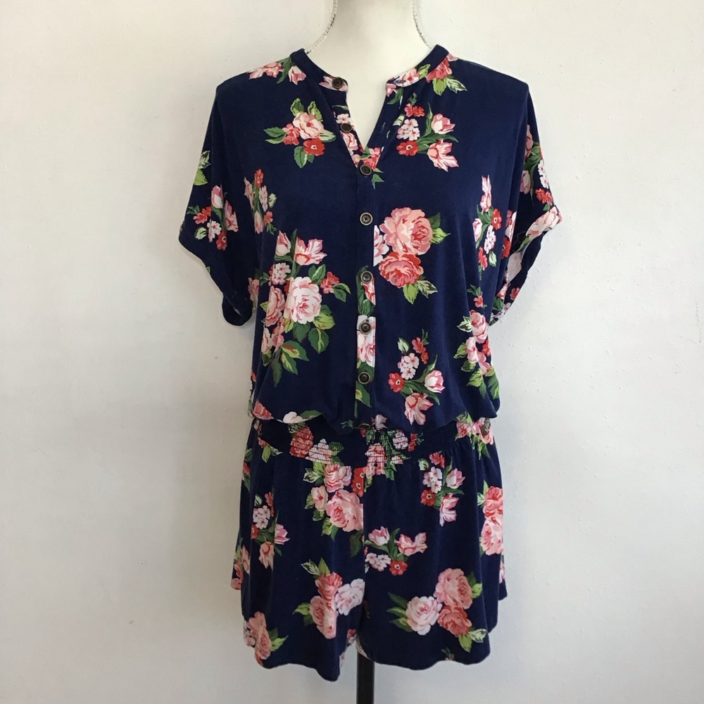 Matilda Jane Women Fun Navy Floral Romper M